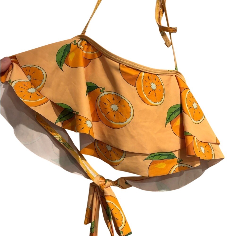 Orange Citrus Ruffle Bikini‎ Top - Women's Swim